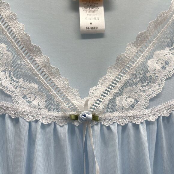 Vintage Barbizon Nightgown Medium Blue Lace Trim Embroidered Cottagecore - Picture 7 of 13